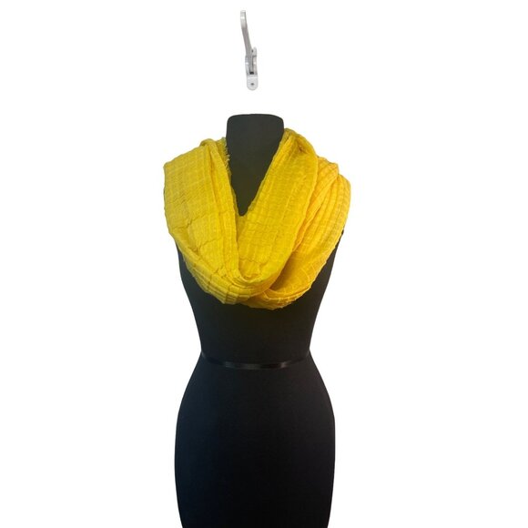 Yellow Linen Gauze Windowpane Patterned Scarf 102 inch - Picture 3 of 4